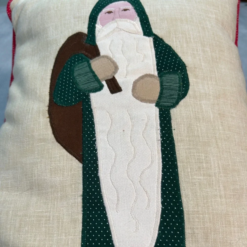 Christmas Santa Pillow Holiday Decor Embroidered Applique Red Festive Winter